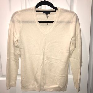 Ivory Cashmere V-Neck Sweater